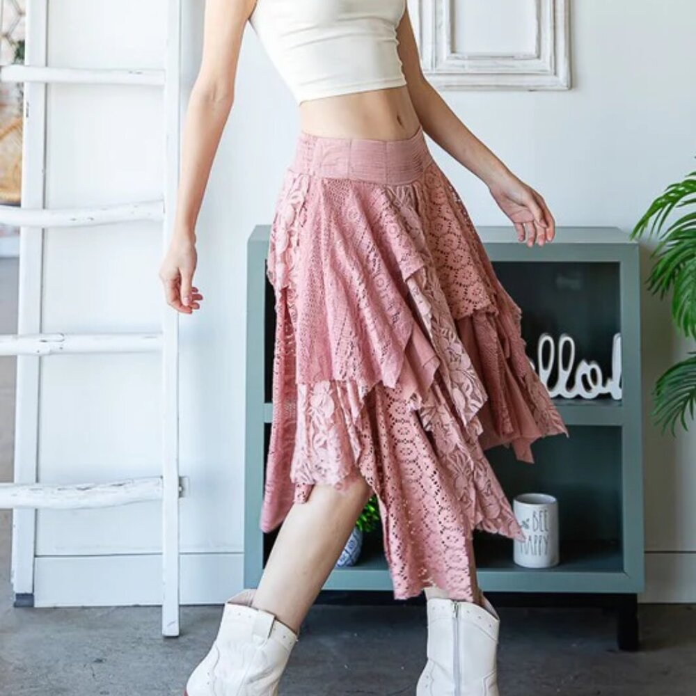 Oli & Hali Layered Lace Mix Media Midi Skirt NEW Size Medium - Picture 6 of 7